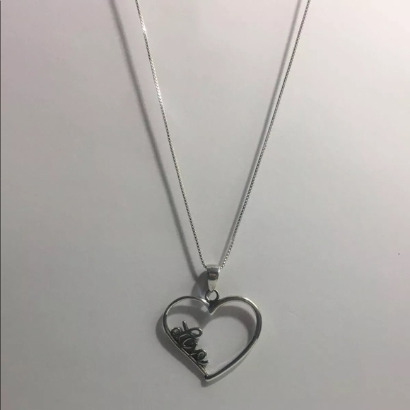 Sterling Silver Love Written in Heart Necklace - Picture 2 of 2